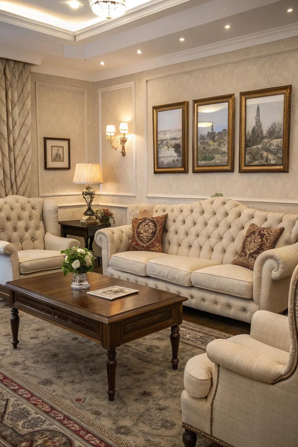 Timeless furniture designs elevate the grace of a classic living space.