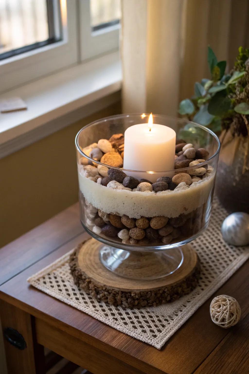 Produce a cozy ambiance with a presentation bowl bathed in candlelight.