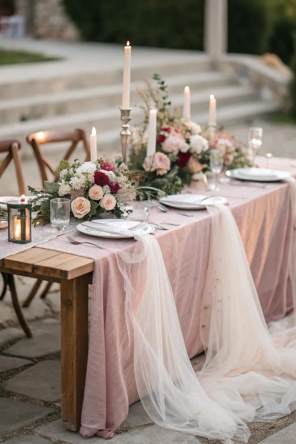 Design a striking tablescape using netting overlays.