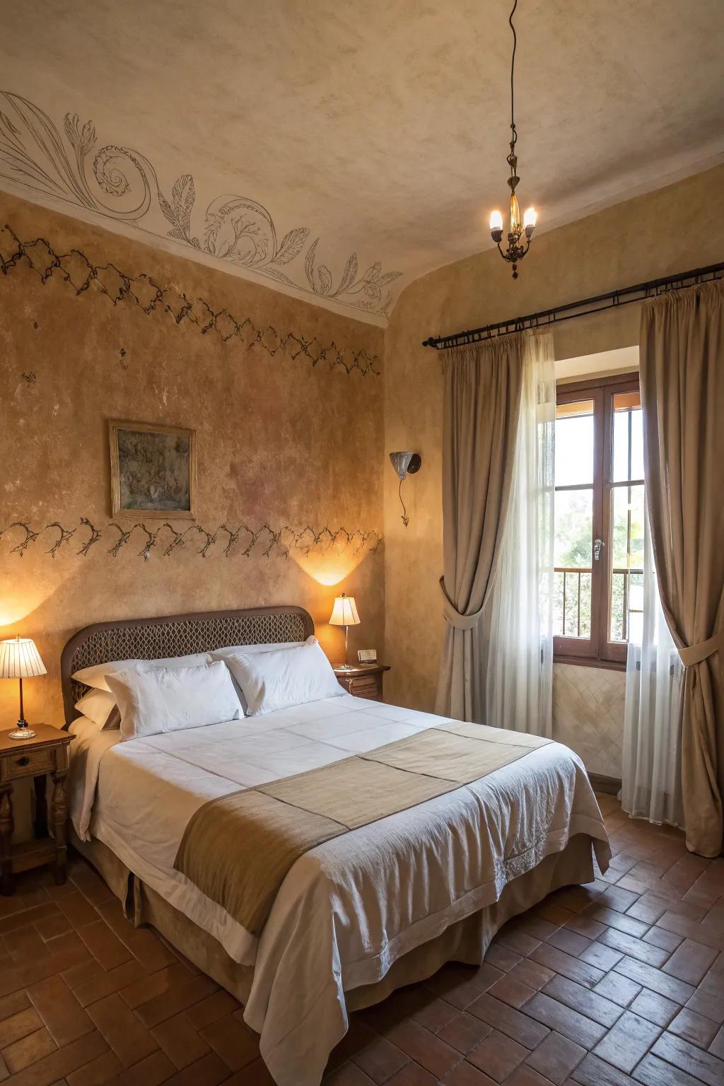 Textured walls bring a countryside element to your Tuscan-themed space.
