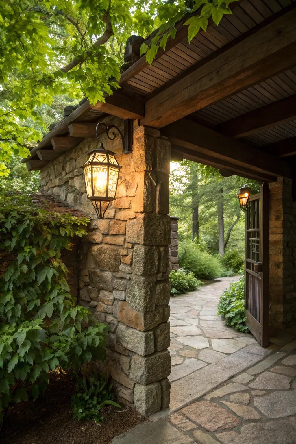 Carriage lights bring a down-to-earth touch to an area.