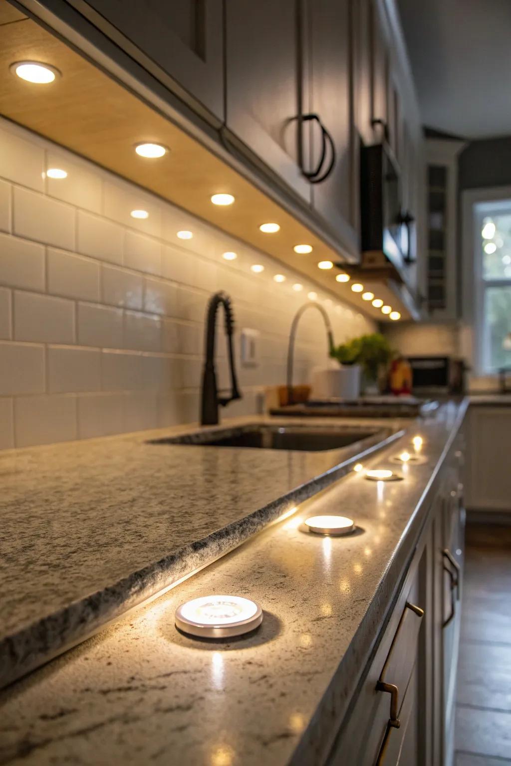 Puck lights offer focused illumination for specific zones.