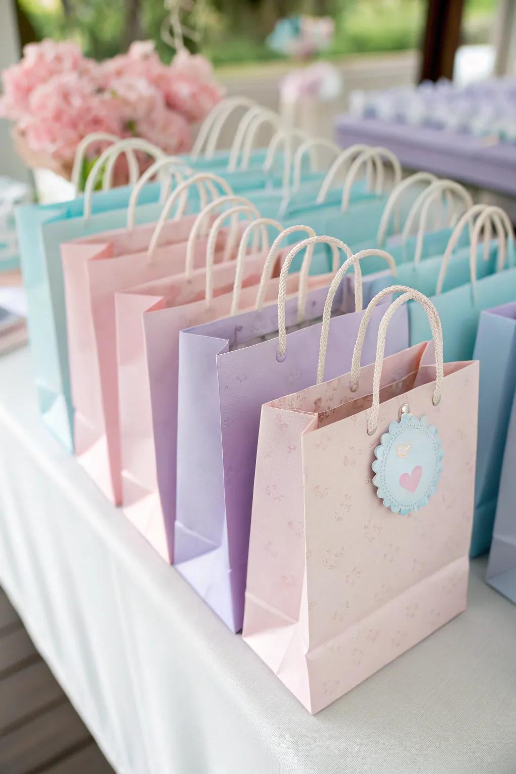 Delicately colored pastel unicorn treat pouches.