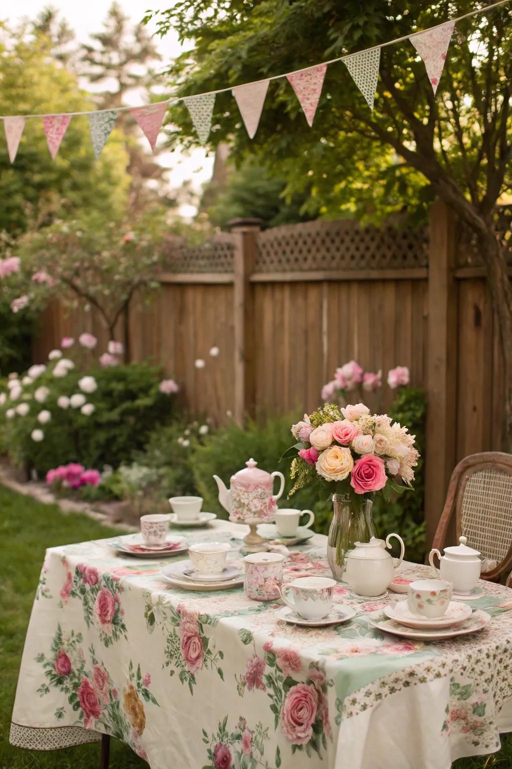 Host a sophisticated garden gathering amidst beautiful floral arrangements.