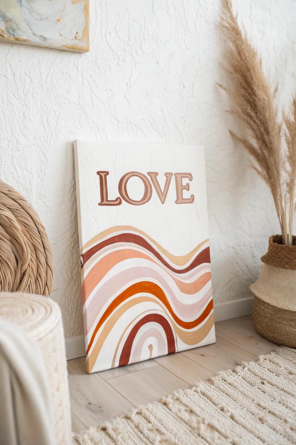 Honor the strength of straightforward wording with this handcrafted 'LOVE' script canvas, perfect for a simple yet impactful, free-spirited home setting.