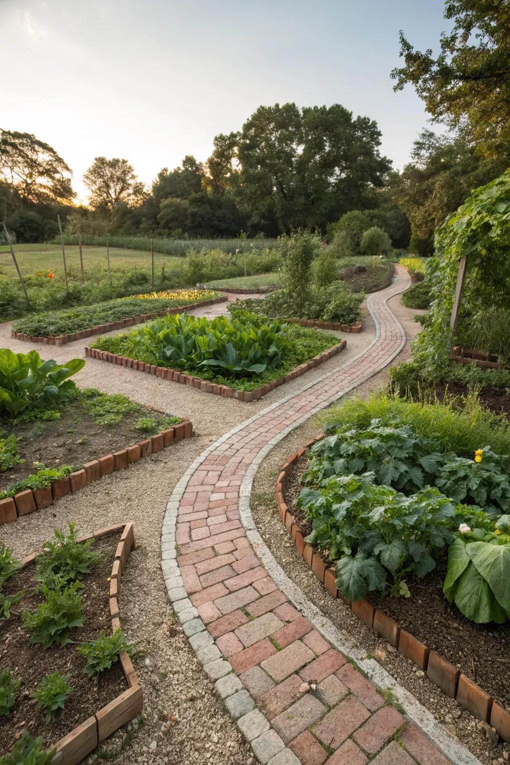 Attractive garden paths provide easy passage and enhance the garden’s visual appeal.