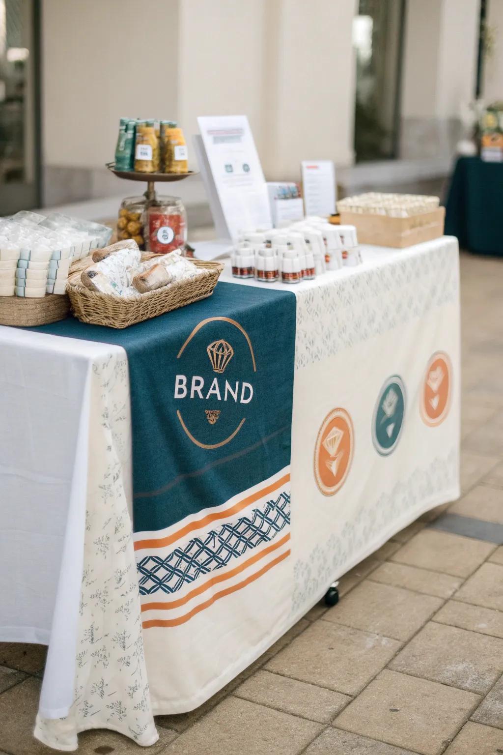 A themed tablecloth enhances your brand's presence and draws attention.