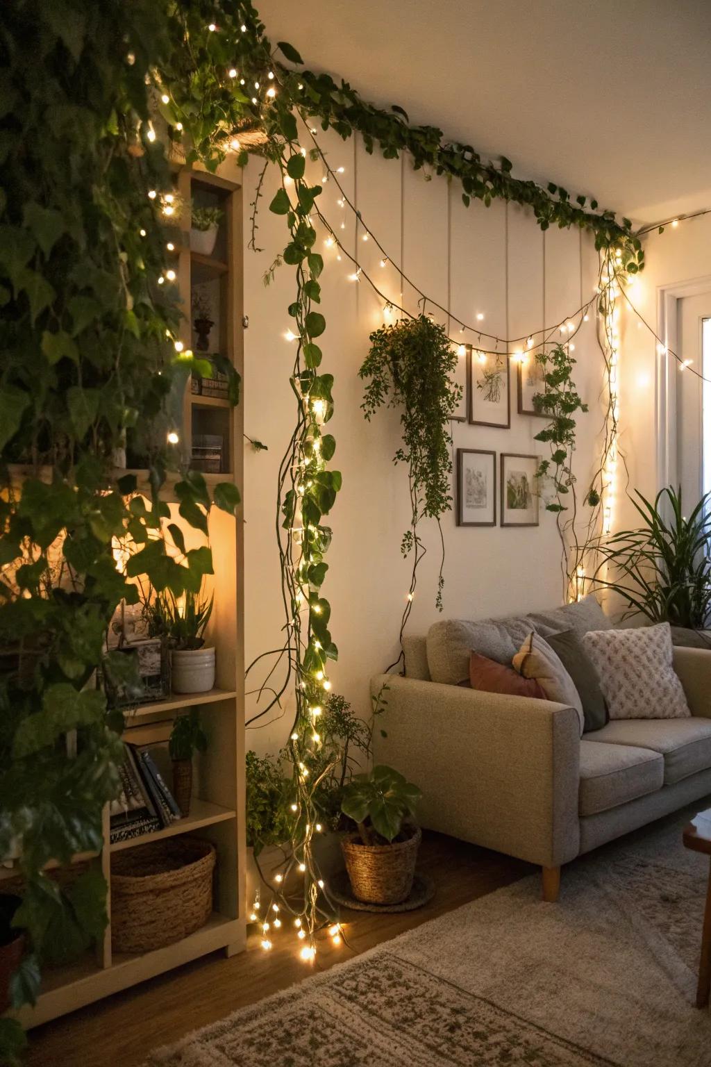 Enchant your space with the allure of foliage and twinkling lights.