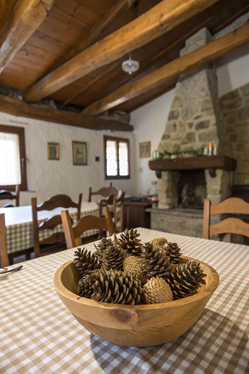 Modest yet enchanting fir cone displays for your festive table.