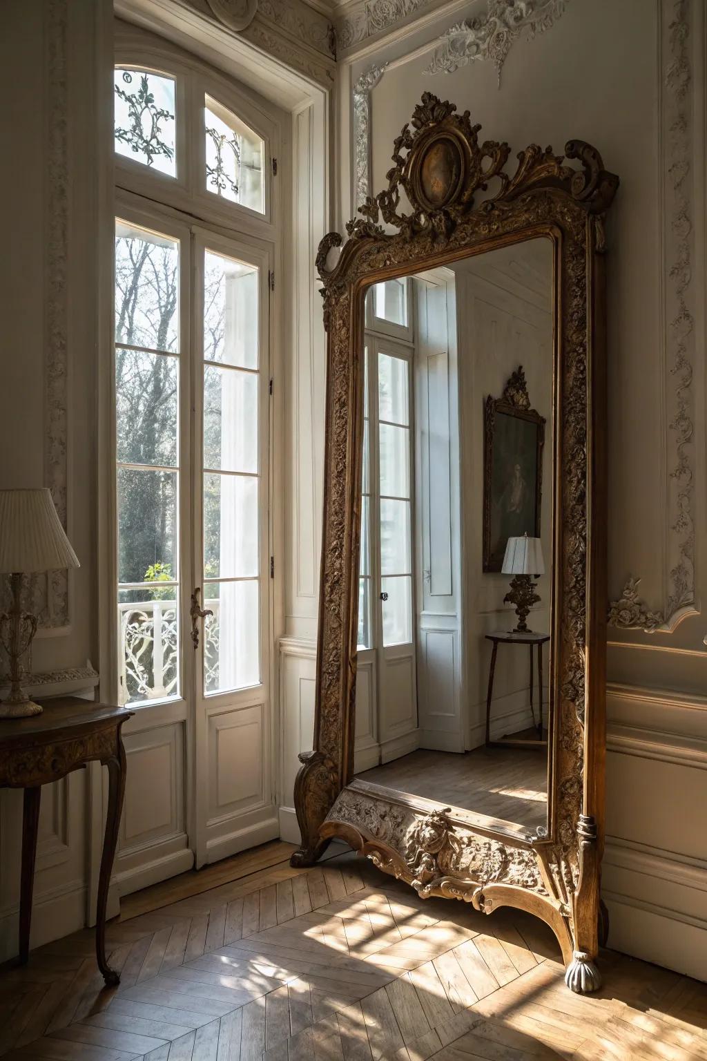 Ornate mirrors enhance the vintage vibe of your space.