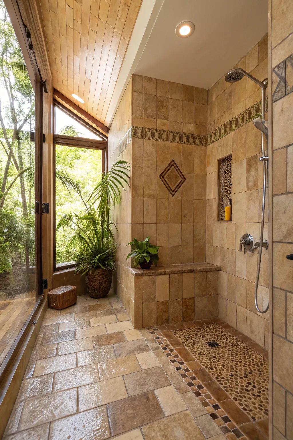 Earth hues fashion a spa-like getaway in your bathroom.