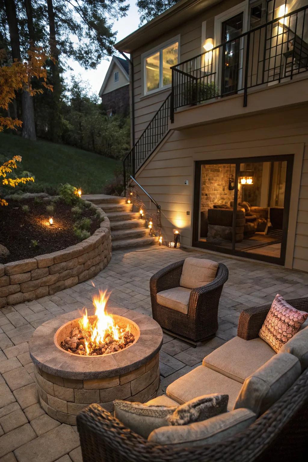 An attractive firepit complemented by cozy outdoor seating.