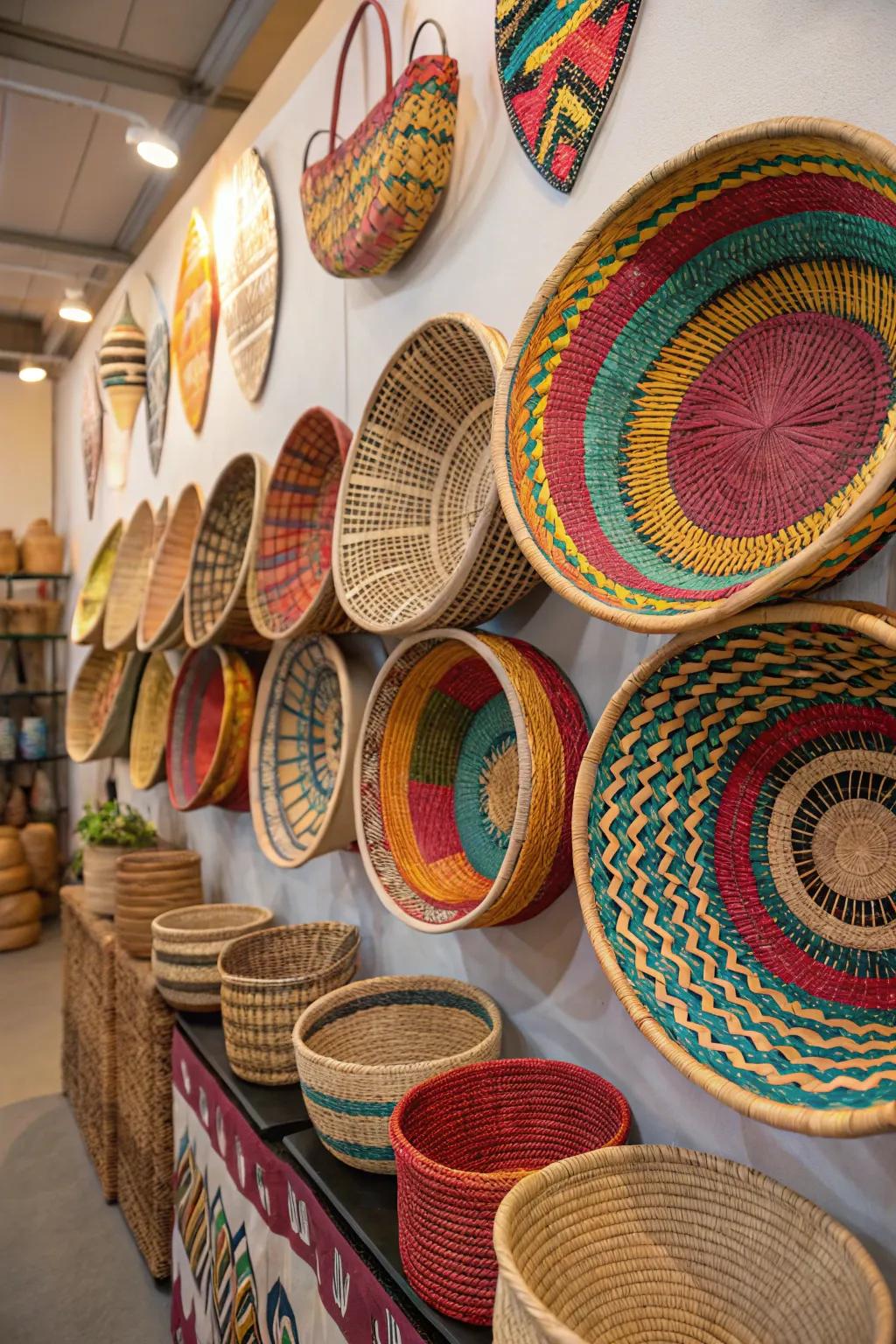 Brighten your area with vibrant woven baskets.