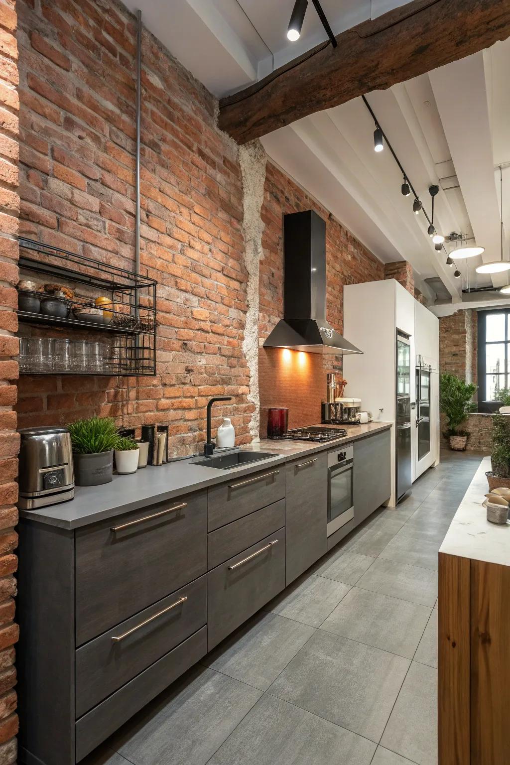 Uncovered brickwork adds an element of industrial charm and coziness.