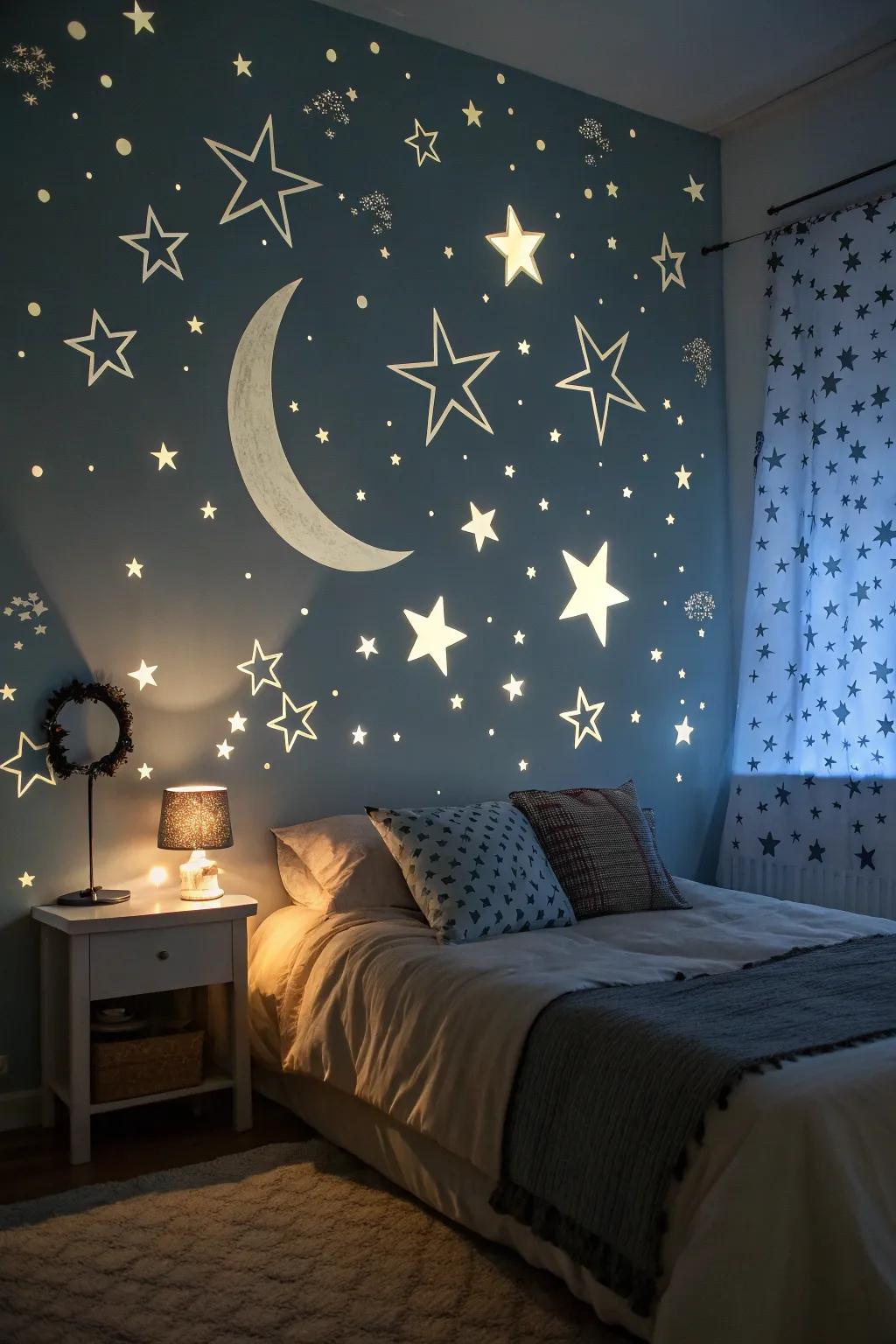Starry appliqués transform this bedroom into a peaceful night's dream.