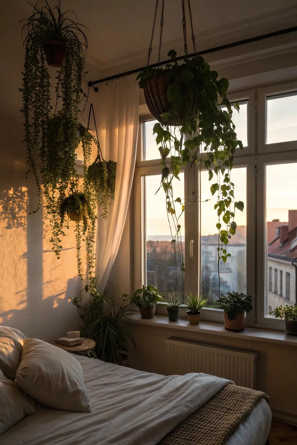 Suspended flora enlivens any room with vibrancy and texture.