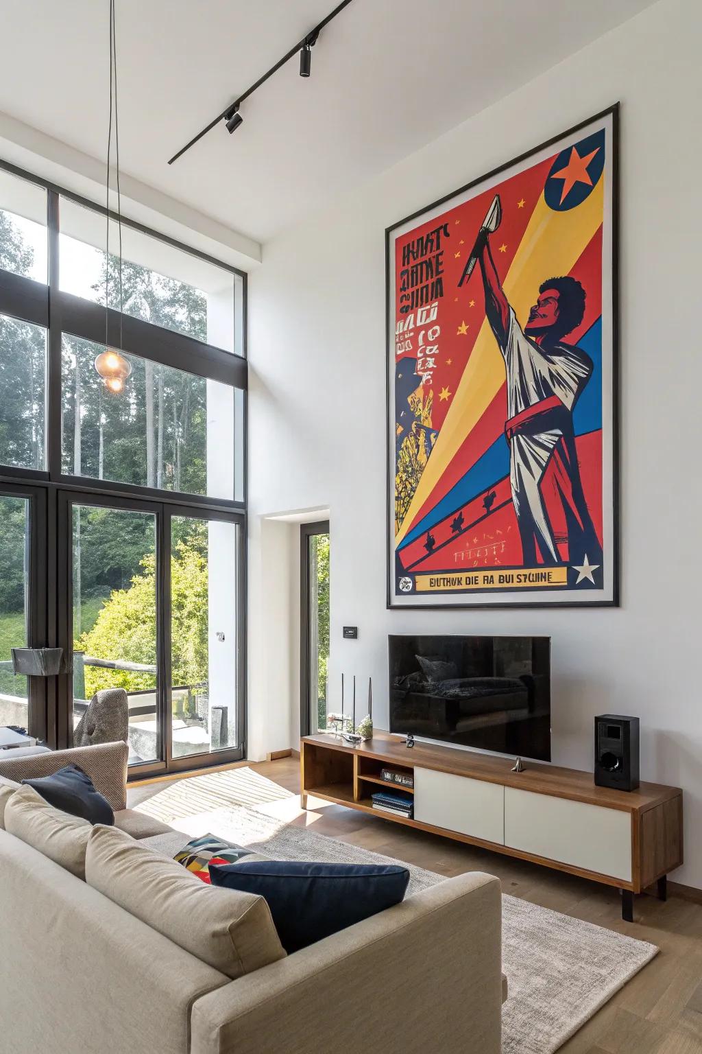 A striking piece of abstract art radiating energy throughout the room.