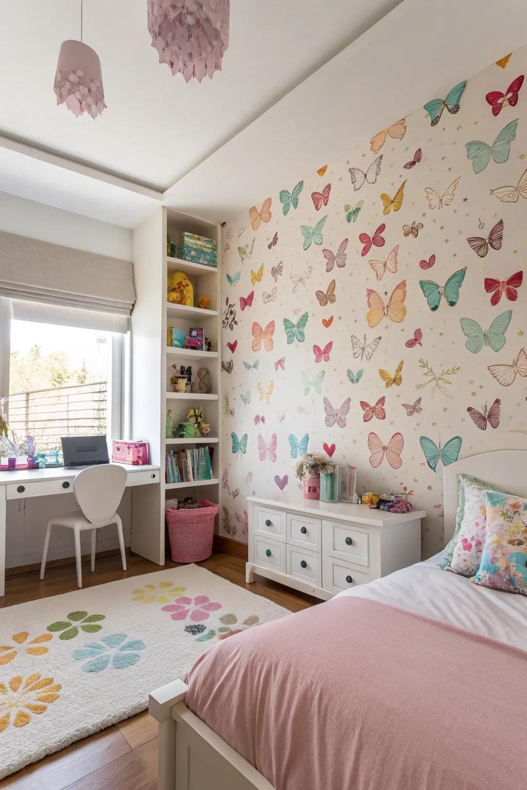 Butterflies lend a whimsical and joyous charm to a girl's space.