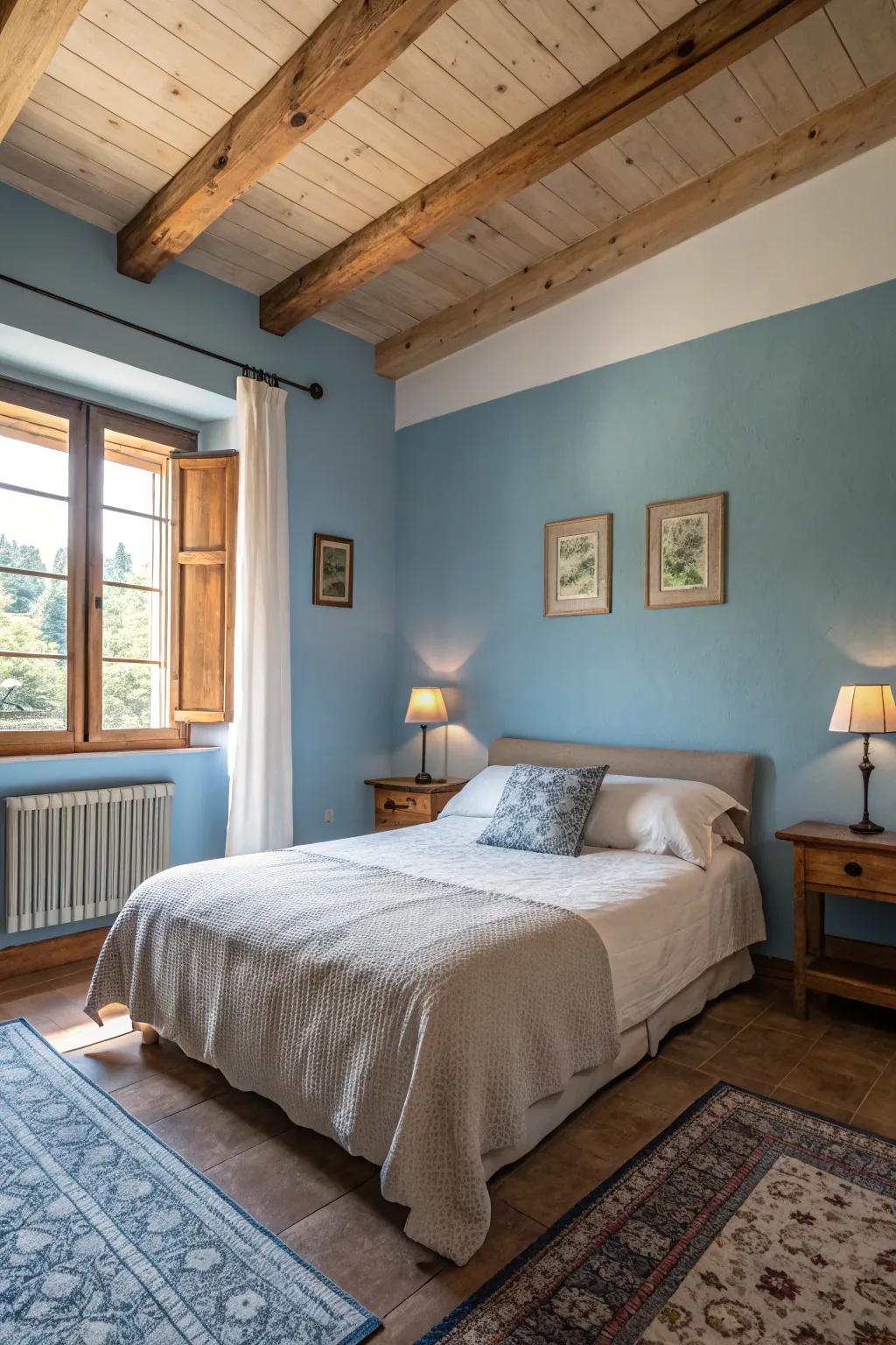 Experience restful evenings with a bedroom painted in soothing cerulean.