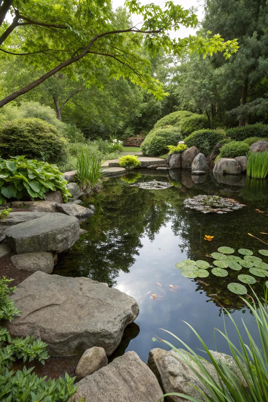 Natural-looking ponds foster a peaceful escape and draw in local wildlife.