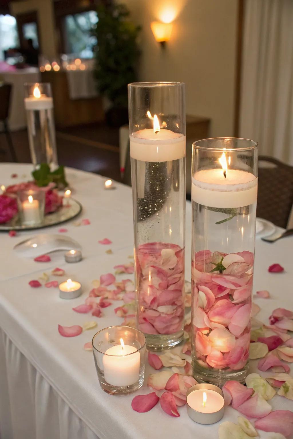 Whimsical displays of floating candles.