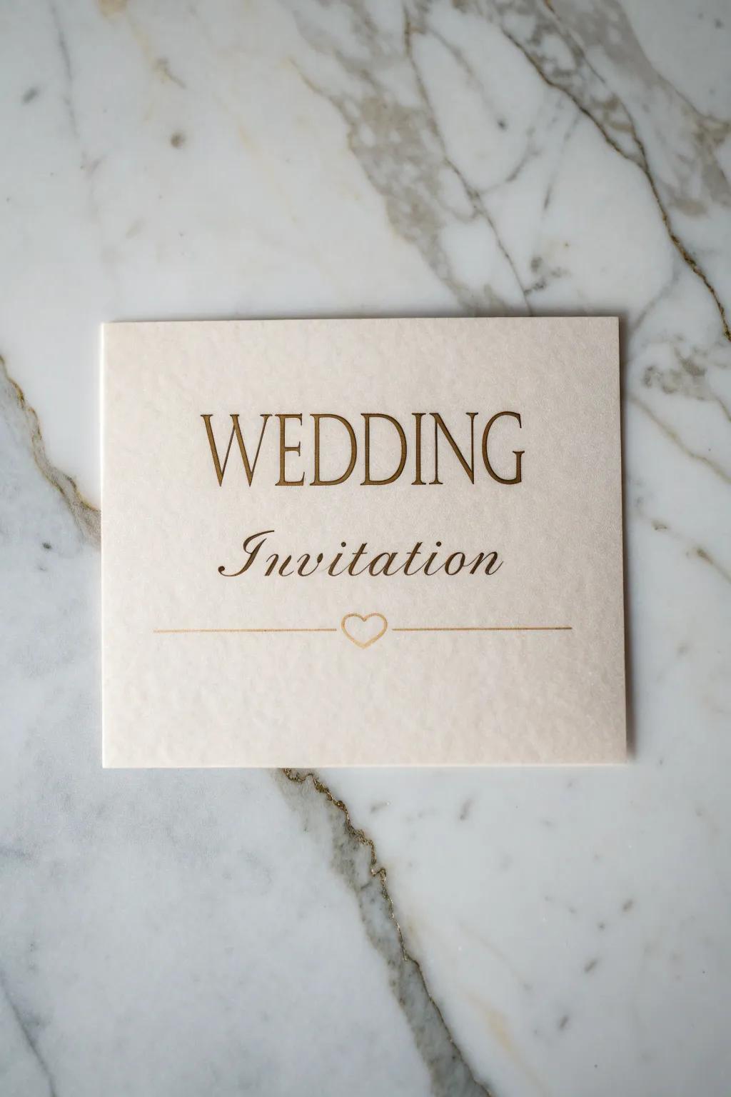 Invitation displaying sophisticated typography on a marble-textured surface.