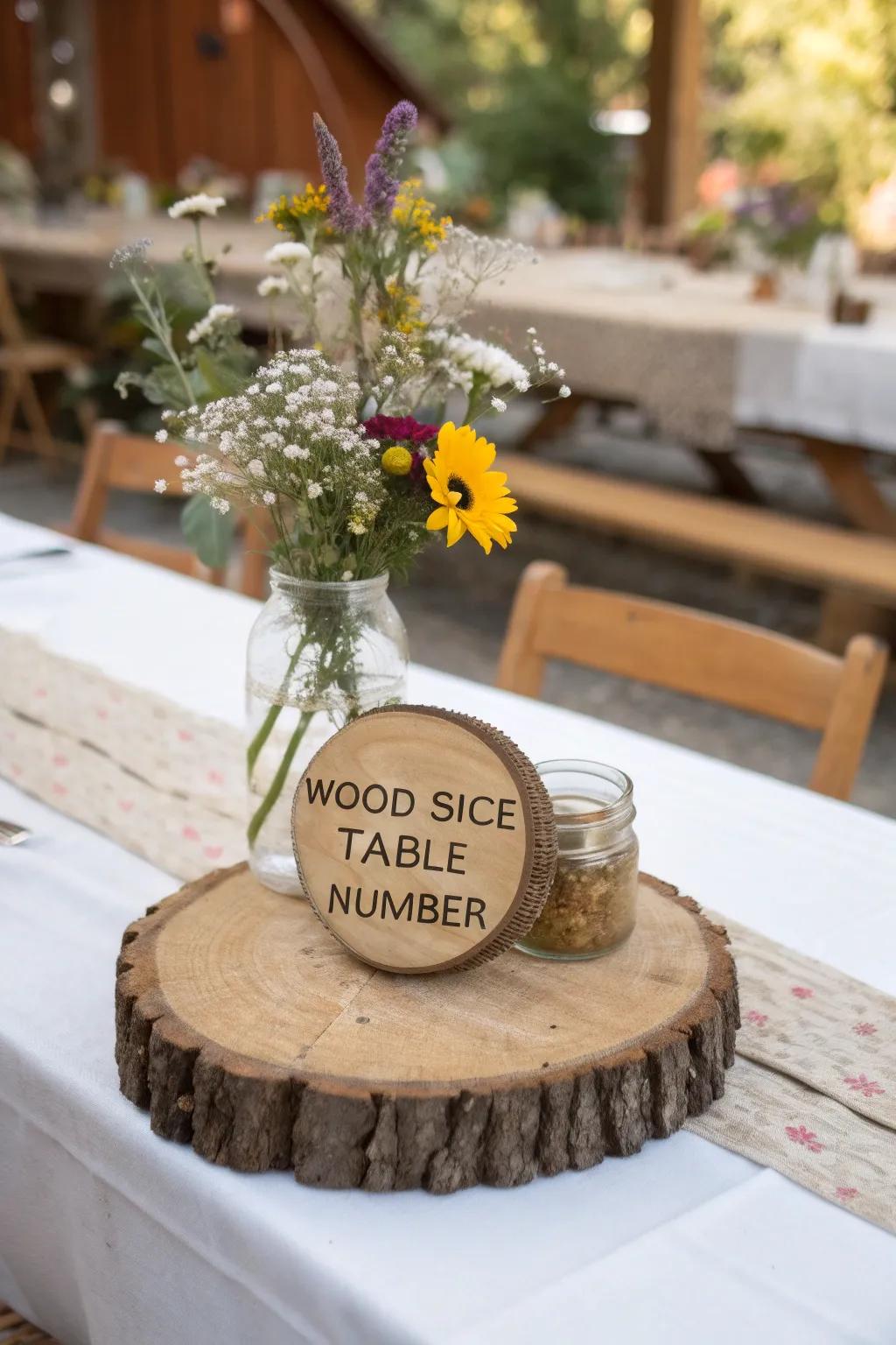 Charming wooden pieces contribute a delightful touch to your wedding tables.