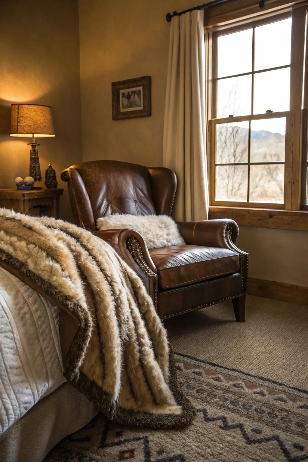 Natural textures combine for a welcoming and cozy western feel.