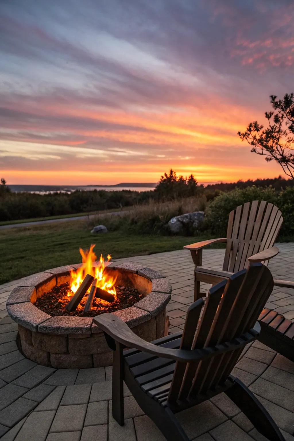 A central fire pit makes the patio a warm place for people to gather.