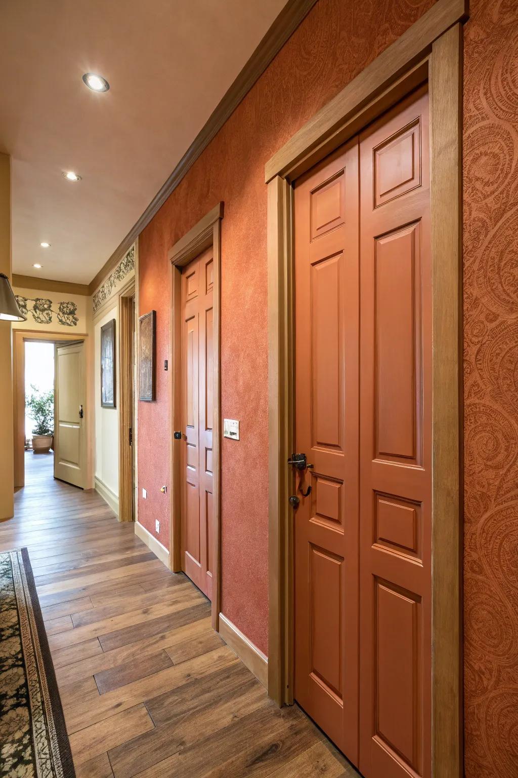 Earthy tones on doors create a cozy and welcoming atmosphere.