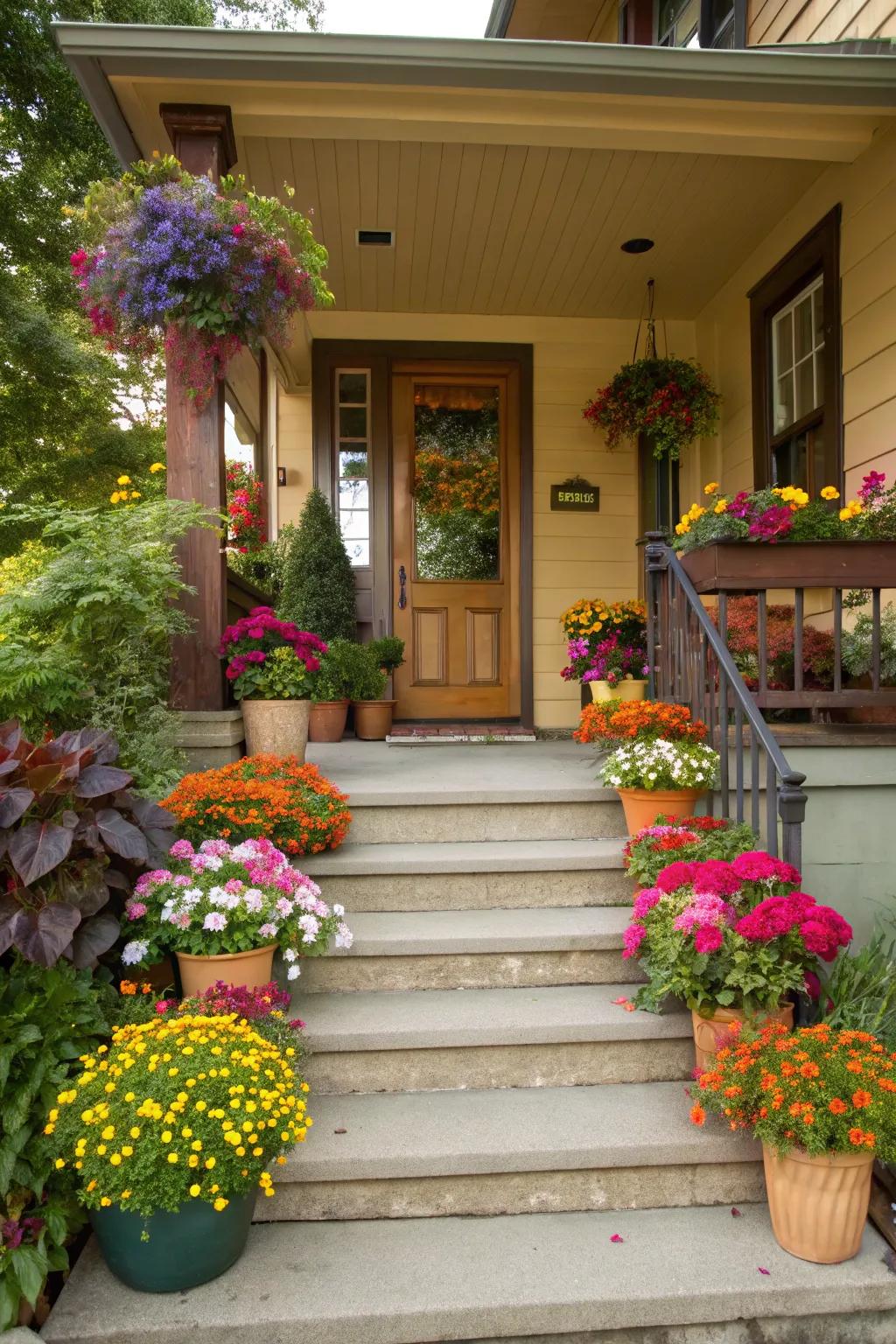 Green elements breathe life and color into your porch stairway.