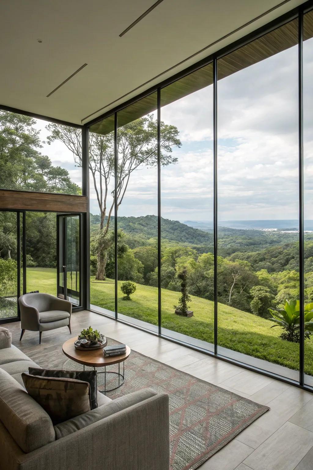 Full-length panes blur the distinction between indoor and outdoor environments.