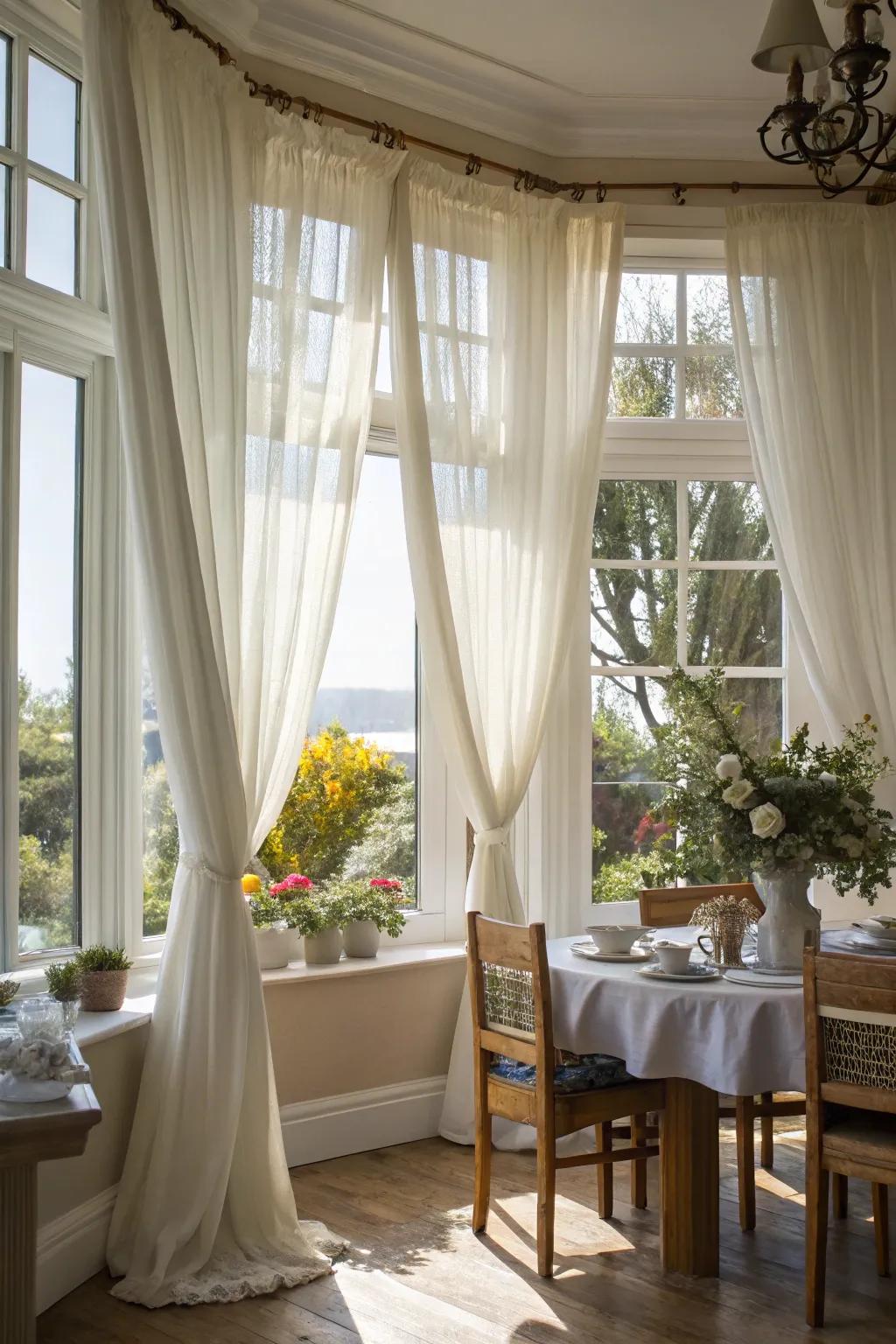 Airy curtains offer both elegance and privacy.