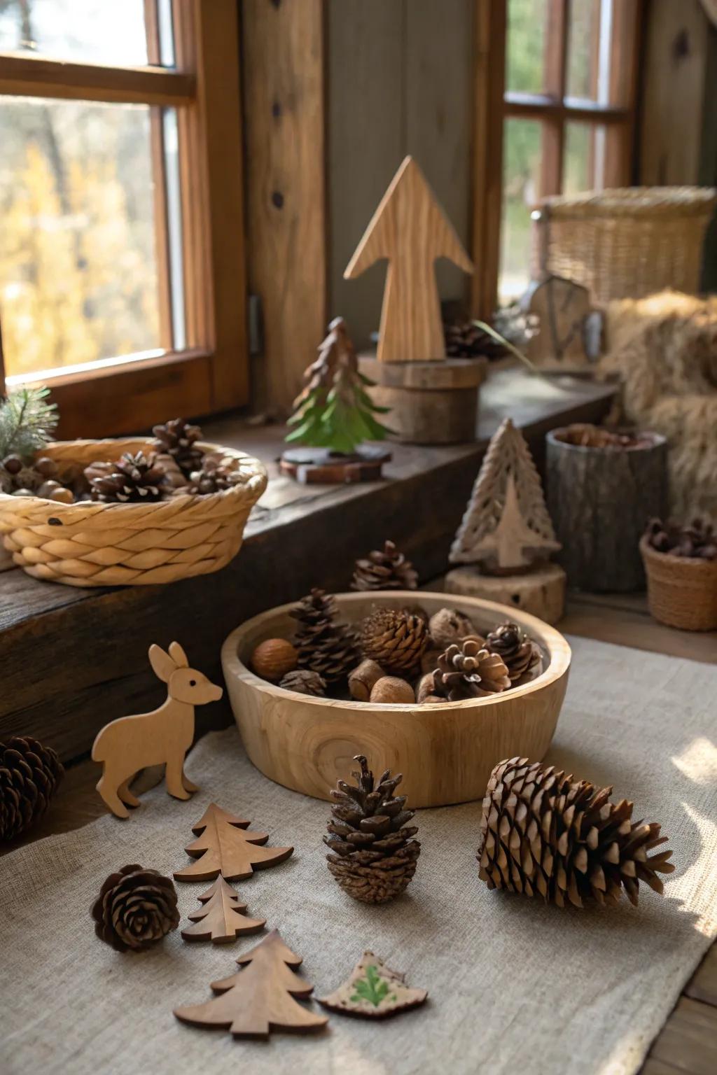 An inviting winter forest theme with rustic beauty.