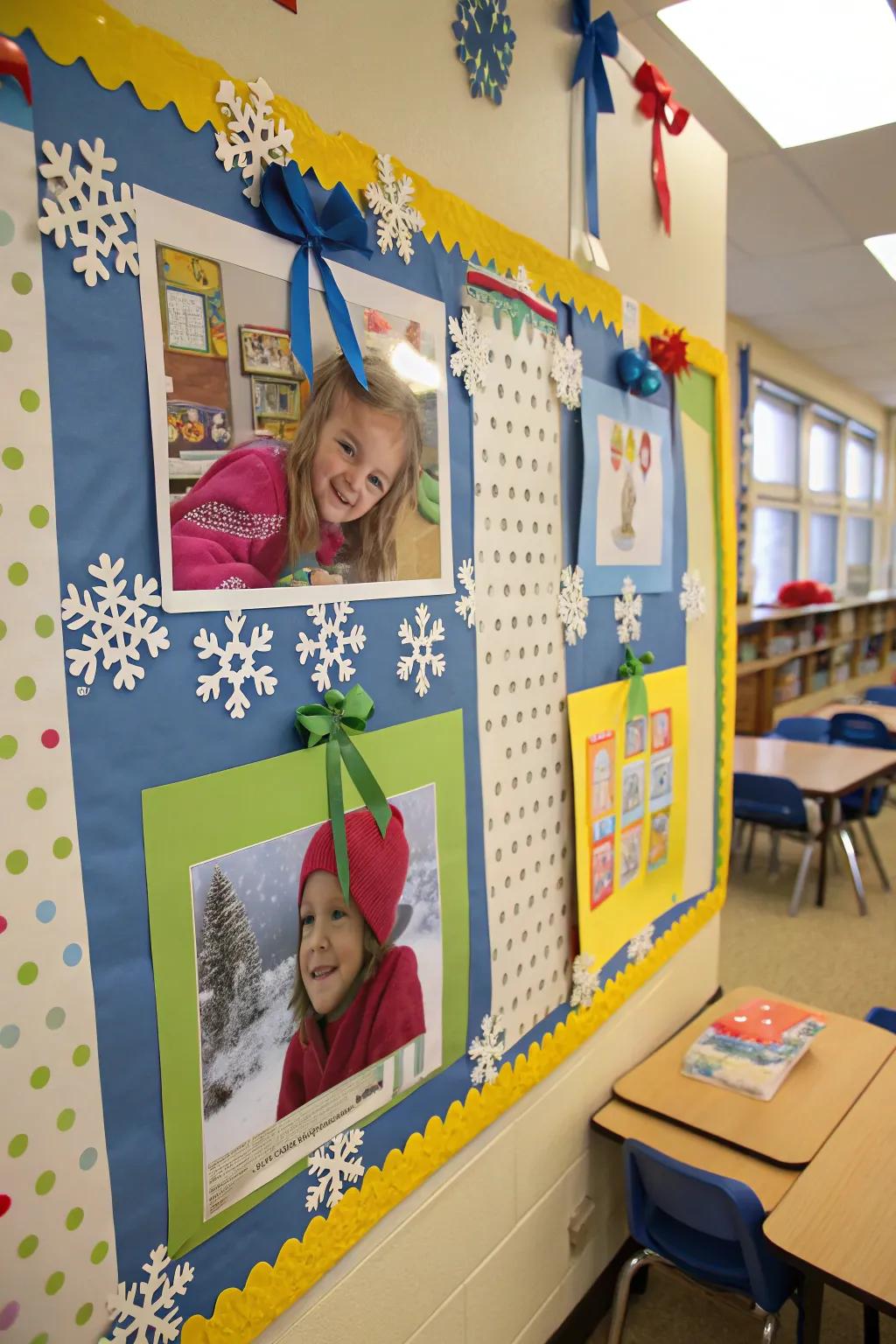 Immortalize classroom excitement with a bulletin board celebrating winter.
