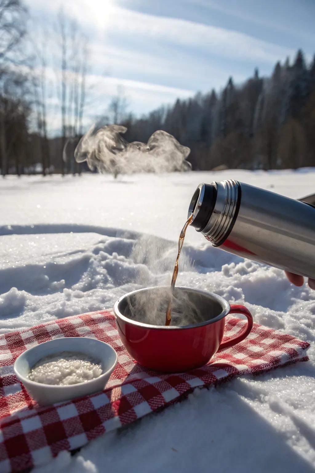 A flask of hot soup is just the thing for a winter picnic.