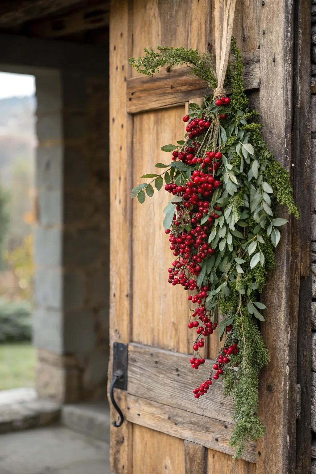 Crimson berries contribute a festive highlight to any swag.
