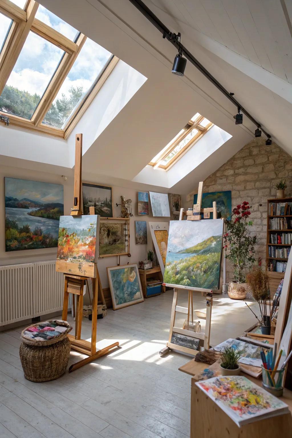 A serene and inspiring artistic studio, filled with natural light.