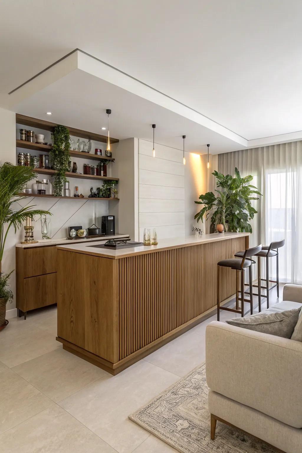 A polished wooden bar ideal for a modern home.