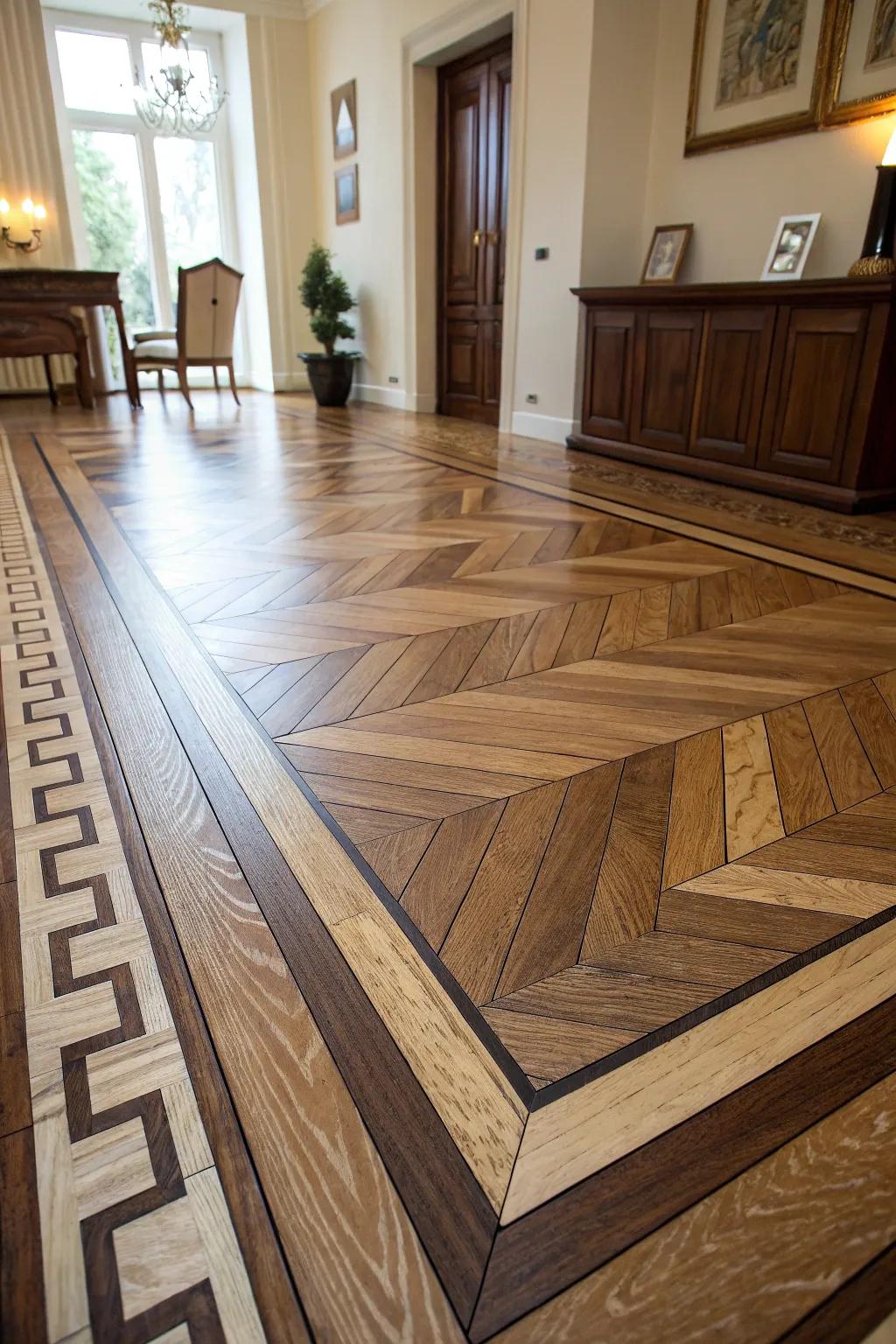 Wood borders with contrasting hues produce striking visuals.