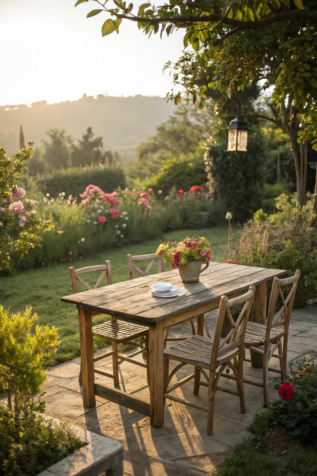 A nature-inspired wood meal spot for a delightful outdoor dining experience