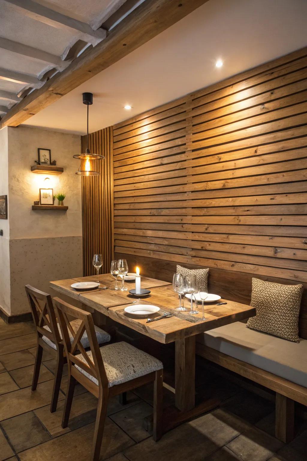 Introduce a hint of coziness with horizontal wood slats.