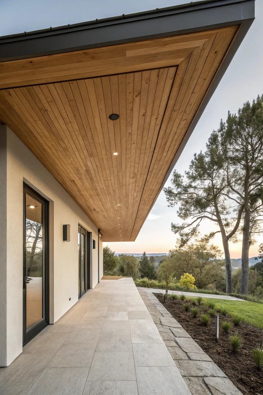 Sleek wood soffits match a minimalist layout.