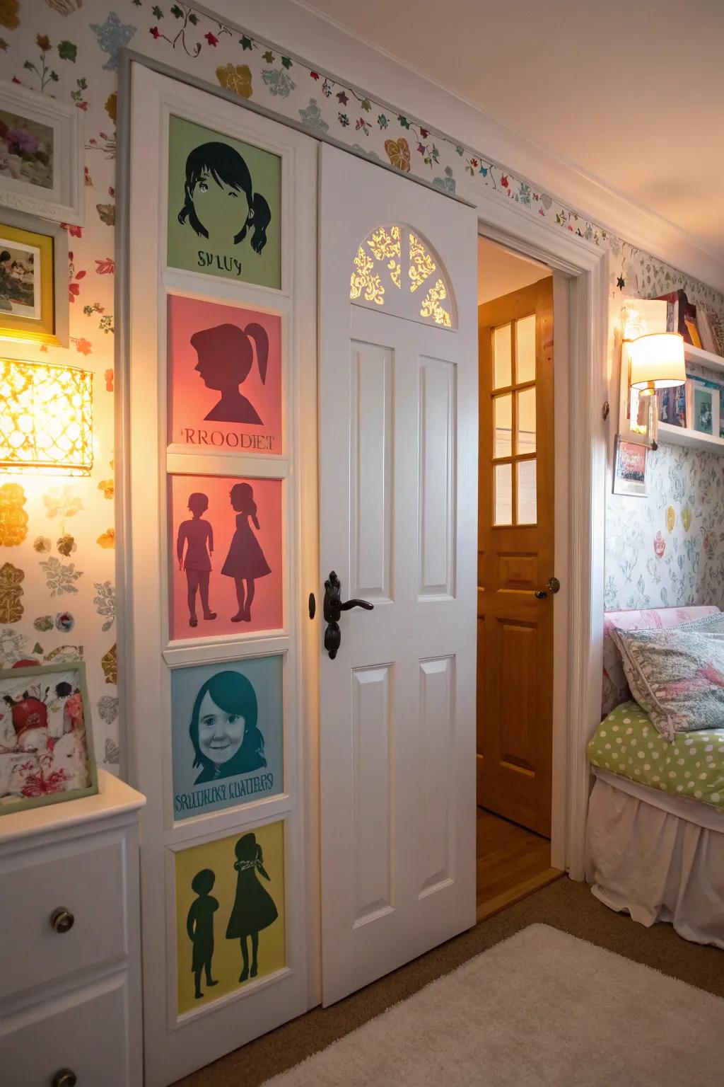 A personalized door that highlights family art and individuality.