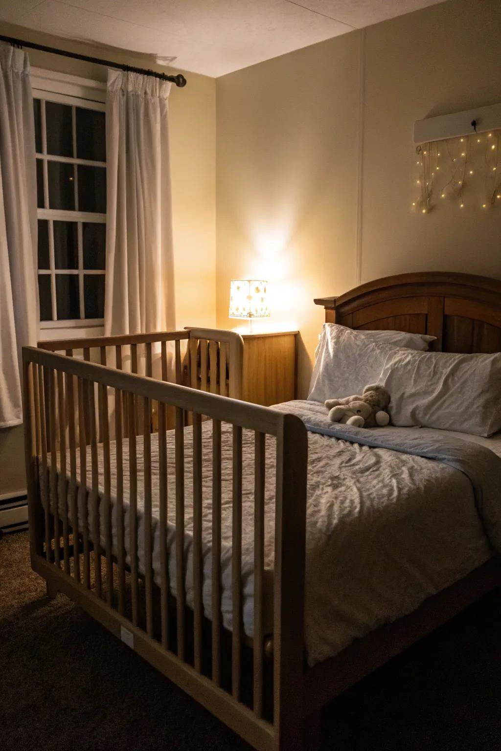 Easy night access to the sleep-space can simplify nighttime routines for new parents.