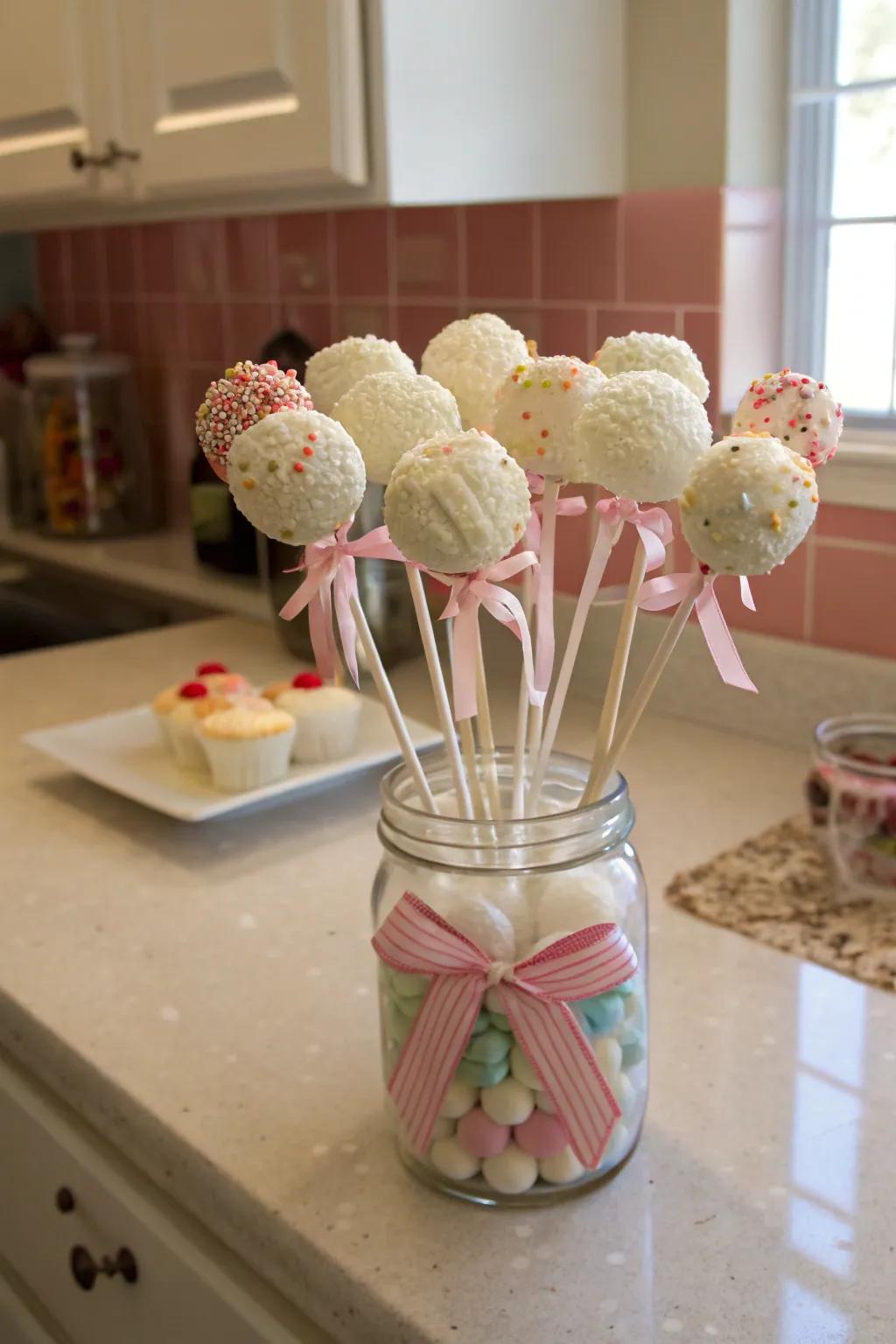 Darling diaper cake bonbons infusing charm into the shower.