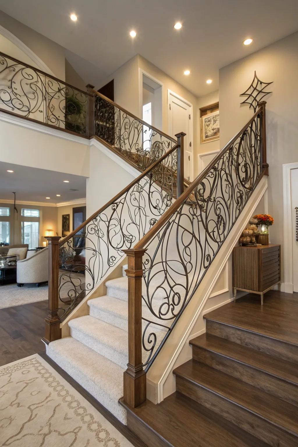 Unique artistry using wire design staircase rails.