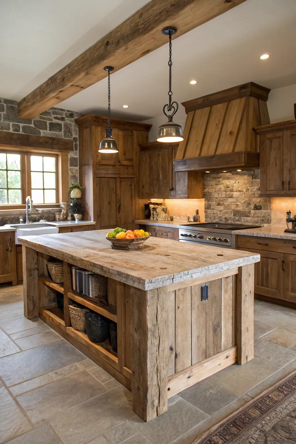 Country kitchen islands blend style with functionality.