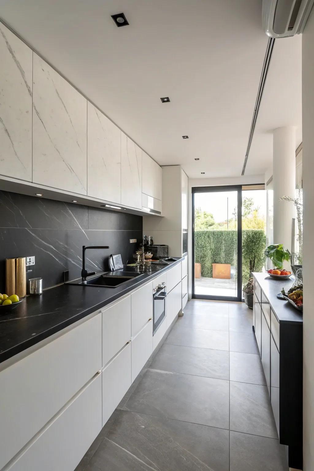 Simple design with ebony worktops for simplicity.
