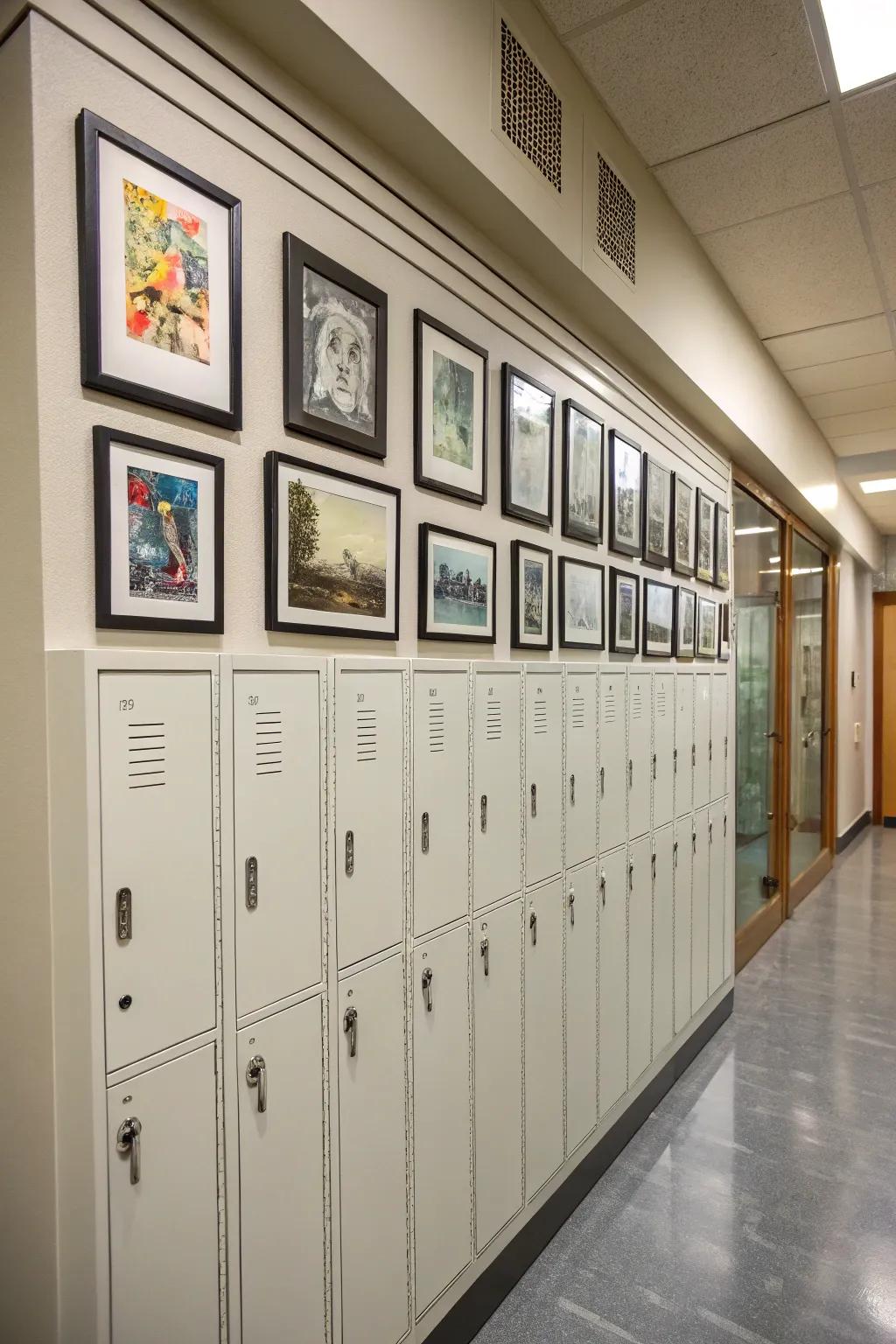 Art showcase incorporating an individual element to integrated lockers.